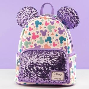 Loungefly Sequin Mickey Mouse Polka Dot Pastel AOP Mini Backpack.